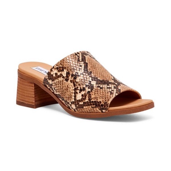 Steve Madden ALESSIA SNAKE-PRINT MULE SANDALS IN TAN SNAKE - Picture 2 of 9